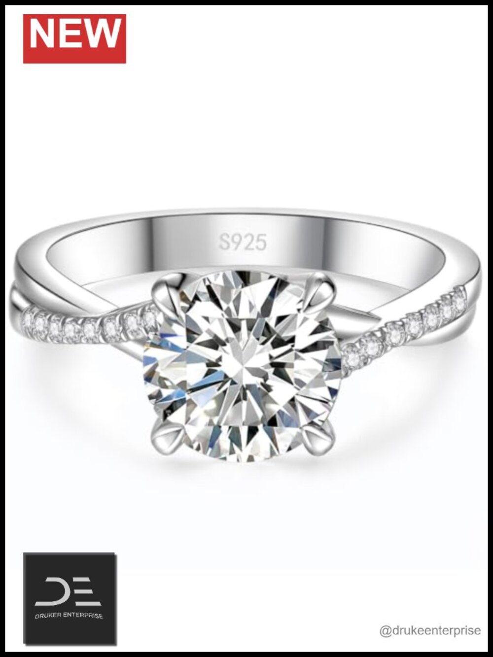 Moissanite Engagement Ring, Round Cut 2CT VVS1 925 Sterling Silver, Promise